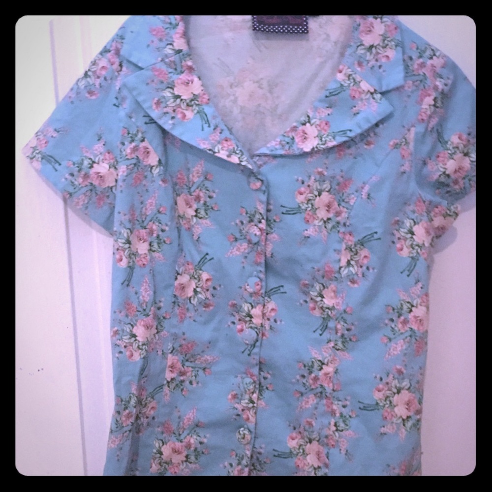Voodoo Vixen Blue floral shirt vintage